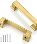 Six Pack 3 Inch Hole Center Cabinet Pulls in Brushed Gold Brass Finish Zinc Alloy Solid Drawer Handles with screws