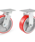 Industrial Casters Set Of 4 With Brakes, 6 Inch Swivel And 2 Rigid Wheels, Heavy Duty 5000 Lbs Capacity, Maintenance Free Polyurethane On Aluminum Wheels, Ideal For Machines And Workbenches, Durable Non Sparking And Non Conductive.
