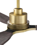Close-up of 56" Soft Brass Chandelier Ceiling Fan showcasing gold-finished iron body and solid wood blades.