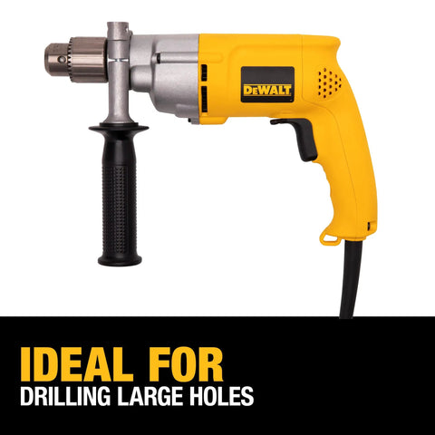 Industrial Rotary Drill With Beefy Heavy Duty Metal Gear Housing, Helical Cut Steel Gears, Corded Power, Two-Finger Trigger