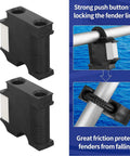 Two black plastic boat fender hanger clips for 1in rails; quick-connect rail cleats