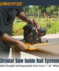 Rock Solid Circular Saw Guide Rail System For Dead Straight Rip Cuts On Plywood And Sheet Panels Universal Edge Track Jig in use with circular saw.