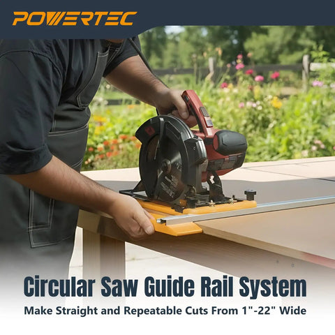 Rock Solid Circular Saw Guide Rail System For Dead Straight Rip Cuts On Plywood And Sheet Panels Universal Edge Track Jig in use with circular saw.