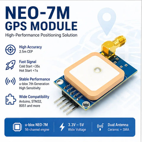Image of Two Pack NEO 7M GPS Module Bundle With SMA Antenna Interface For Arduino STM32 C51 3V3 And 5V TTL Plug And Play.