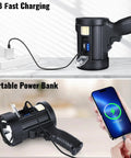 Rechargeable Spotlight 2 Million Lumens Handheld Searchlight With Solar Panels for outdoor USB-C fast charging and power bank use