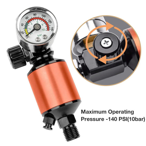 One Quarter Inch NPT Air Regulator And Filter Combo With Drain Valve And Gauge For Paint Sprayer Gun Maximum 140 PSI side view