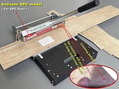 13 Inch Pro Vinyl Floor Cutter LVT 330 Beast cutting SPC floor with adjustable blade for irregular edges and smooth cuts.