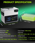 No Fuss One Touch Ultrasonic Cleaner With Heating Feature And Deep Clean Cycle A 3L Tank Eco Savvy Wash Unit with specifications.