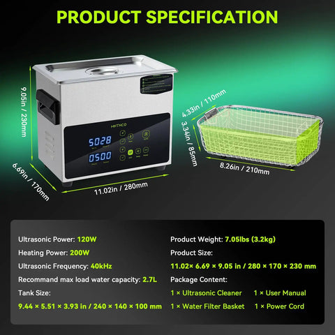 No Fuss One Touch Ultrasonic Cleaner With Heating Feature And Deep Clean Cycle A 3L Tank Eco Savvy Wash Unit with specifications.