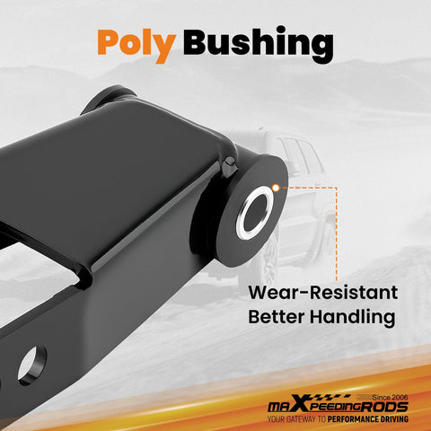 Close-up of 1-2 Inch Drop Shackles Leveling Kit For Ford F-150 2WD 1987-1996 Bolt On Upgrade with polyurethane bushing