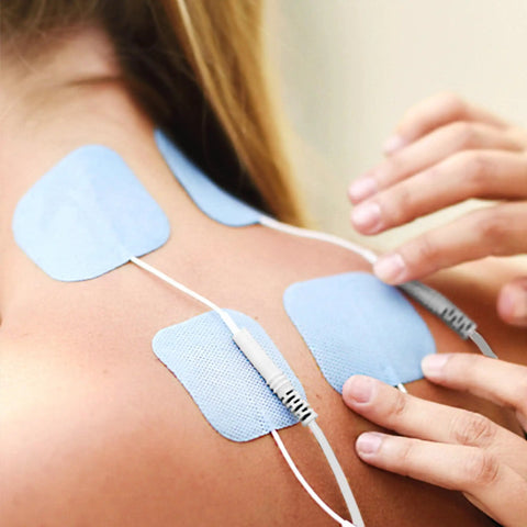 Universal Compatibility TENS Unit Replacement Pads 2x2 40 Pack Premium Reusable Electrodes Self Adhesive Non Irritating Stim Pads For Electrical Stimulation And Pain Relief applied on neck