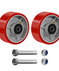 Heavy Duty Five Inch By Two Inch Polyurethane On Cast Iron Wheel With One Half Inch Bore Axle, Replacement Industrial Caster Wheels Set Of Two For Cart And Toolbox, Non Marking Tread, Quiet Smooth Roll, High Weight Capacity