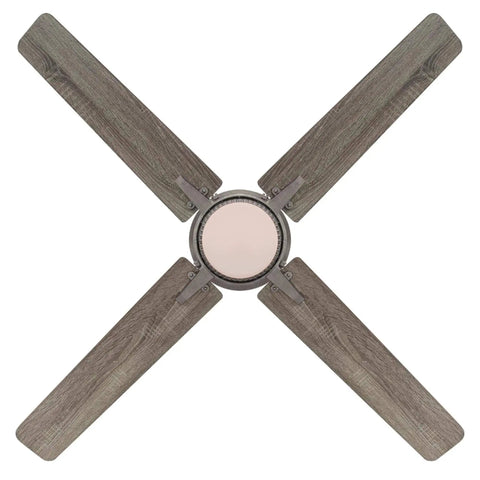 Top view of Cliff 56 Inch Industrial Steel Ceiling Fan With Dimmable LED Light Kit, Reclaimed Hickory And Pewter Ash Finish Blades.
