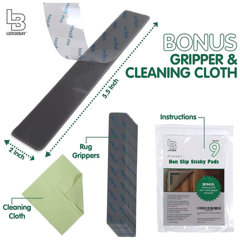 Non Slip Rug Grippers For Area Rugs Pack Of 9 Reusable Washable Anti Slip Corner Pads With Double Sided Tape Keeps Rugs Flat