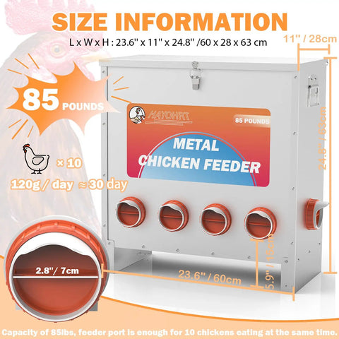 Kick The Chore Out Of Feeding With This Heavy Duty Automatic Chicken Feeder For Backyard Birds Featuring Eighty Five Pound Capacity And Ten Port Design To Block Waste And Keep Flocks Happy All Season Long.