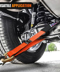 Beefy 4 Pack Axle Tie Down Straps 2 Inch by 38 Inch With Protective Sleeve and D Ring, Road Ready Heavy Duty Kit For Trailers, Trucks, UTVs, And Car Hoists, 11127 Lbs Break Strength, 3709 Lbs Working Load, orange axle strap on tire