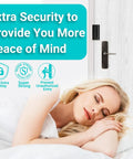 Heavy Duty Home Security Door Reinforcement Lock for front door shown with sleeping woman for added peace of mind.