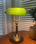 Green Glass Bankers Desk Lamp With Pull Chain Switch Plug In Fixture E26 Socket Max 60 Watt Bulb Compatible Adjustable Reading Light
