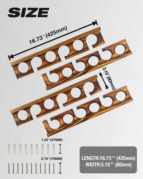 Holds Up To 12 Fishing Rods, Wall Or Ceiling Mounted Rod Rack for Garage Storage, wooden parts with dimensions labeled