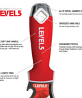 9 In 1 Painters Tool For Finishing And Scraping With Hardened Carbon Steel Blade, red handle with ergonomic grip details