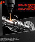 Close-up of precision machining on solid steel component showcasing durability and efficiency
