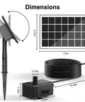 Dimensions of Solar Fountain Pump Kit With 2000mAh Battery Backup And 3.5W Glass Panel, 7 Nozzles, 16.4Ft Cord, DIY Water Feature