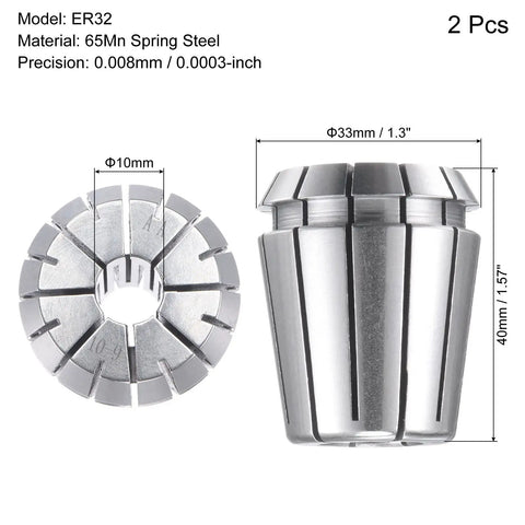 ER32 Spring Collet 10mm Clamping Diameter For CNC Engraving Machine Lathe Milling Workhorse 2 Pack High Precision 0.008mm