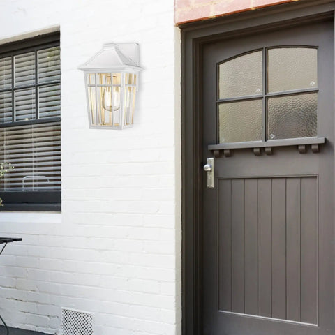 Outdoor Sconce Lights 2 Pack White Weatherproof Aluminum Wall Fixtures With Glass Panels by doorway