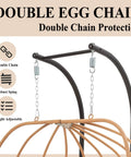 Oversized Two Person Egg Swing Chair With Stand Cozy Cushions Beige Outdoor Indoor Swing Chair frame and chain details.