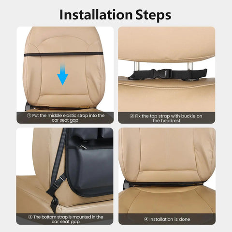 Installation steps for Car Seat Organizer And Backseat Protector With Waterproof Leather Kick Mats, Large Pockets for Kids and Pets.