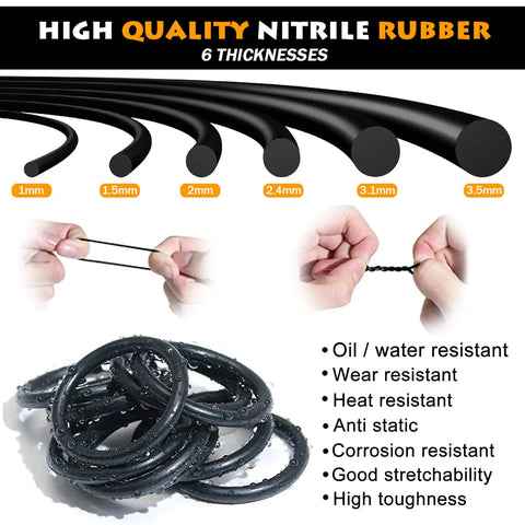 Huge Metric Nitrile Rubber O Ring Kit With 1225 Pieces In 32 Sizes Oil Resistant NBR Seals showing various thicknesses