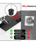 12 Inch Black Linear Shower Drain Crafted From Premium 304 Stainless Steel Featuring Adjustable Leveling Feet And Sturdy Hair Strainer, showcasing removable hair catcher.