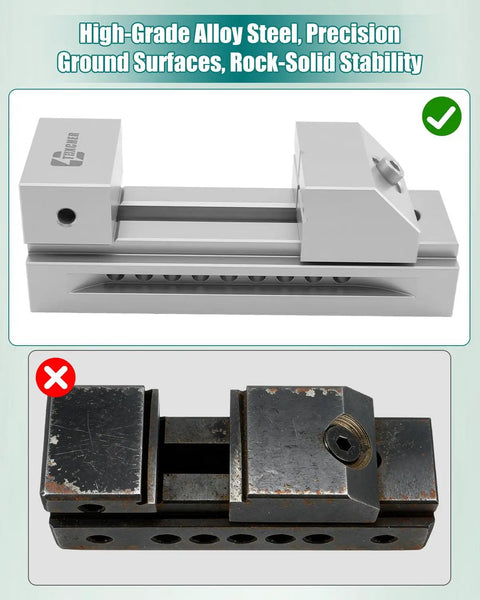 Precision Screwless Mini Grinding Vise With Alloy Steel Insert Pro Grade Machined Vise Built For Tight Squareness Rugged Wear Resistance And Quick Clamp For Small Parts And Detailed Shop Work, 2-inch alloy steel vise