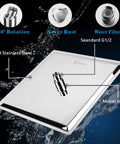 All Metal Rain Shower Head With Goose Neck Arm Large 12 Inch Square Rainfall Showerhead High Flow Waterfall Spa Experience With 13 Inch Arm Chrome Finish showing stainless steel details and features