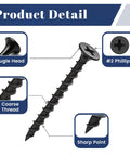 Pro Shop Heavy Duty Six By One And A Quarter Inch Drywall Screws With Easy Spin Phillips Drive showing bugle head, sharp point, coarse thread.