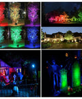 RGBW Outdoor Pathway Lights 14 Pack With Connectors Color Changing Landscape Spotlights illuminating trees and houses