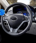 Ball Steering Wheel Knob Spinner for One Hand Driving Aid, marbled blue power handle grip, installed on car steering wheel.
