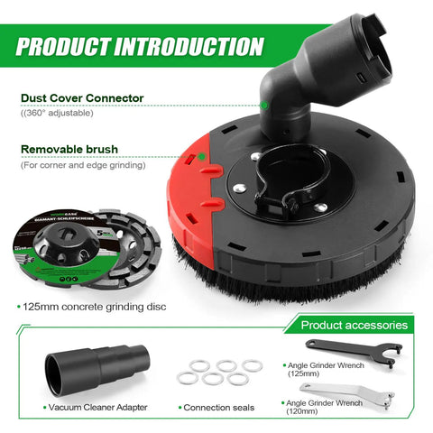 Dust Shroud For Angle Grinder 4.5 To 5 Inch With 360 Degree Detachable Connector Universal Fit Includes 2 Pack 5 Inch Diamond Cup Wheels