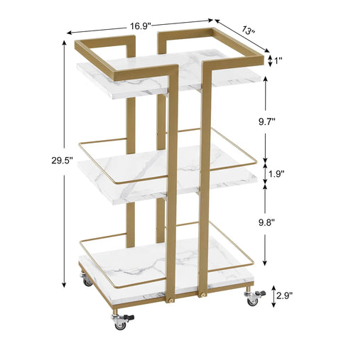 Pro Grade Heavy Duty Metal Utility Salon Trolley On Wheels All In One Three Tier Mobile Facial And Nail Cart In White dimensions