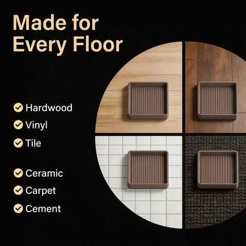 Heavy Duty Non Slip Furniture Pads For Hardwood Floors, 8 Pack Of 3 Inch Rubber Caster Cups on various floor types.