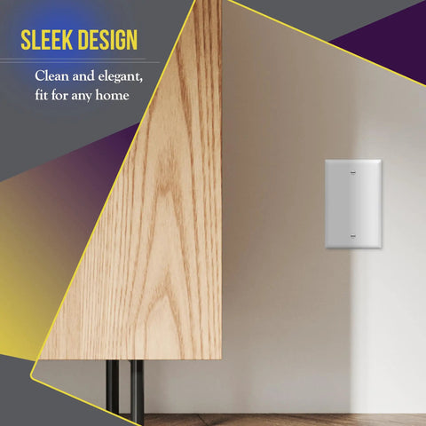 Mid Size Blank Wall Plate 1-Gang 4.88 By 3.11 Inches Gloss White Pack Of 10 installed on beige wall in modern home