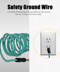 Plug And Go Nema 10-50P To 14-50R EV Charger Adapter Cord With Ground Wire, 50 Amp Three Prong 6AWG 240V Heavy Duty Level 2 Charging Cable For Tesla And All Electric Cars 12 Inch coiled green ground wire plugged into outlet.
