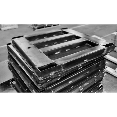 Rock Solid Heavy Duty Digital Floor Scale With 48 By 48 Inch Platform And 2500 Pound Capacity, steel platform stacked for pallet weighing.