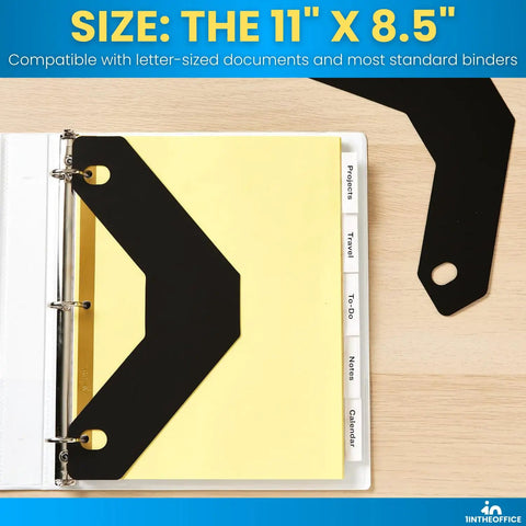 Black Binder Sheet Lifters For 11x8.5 Inch Binders, 3 Ring Binder Lifters, Pack Of 10 inserted in open binder