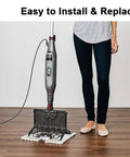 Person holding steam mop with Three Pack Dirt Grip Microfiber Steam Mop Replacement Pads for Shark in action
