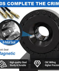 Pro Level Electric Hydraulic Hose Crimper With Eight Slick Dies For No Sweat Quarter To One Inch Seals On Automotive AC And Heavy Duty Farm Gear Portable 110 Volt Power Setup For Reliable Fuel Line And Hydraulic Repair Jobs, showing 8-petal mold seat.