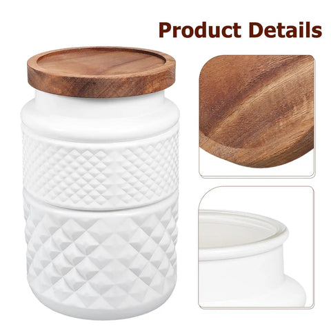 Premium Glass Canisters With Airtight Wood Lids And Wide Mouth Opening Perfect For Storing Coffee Beans Grains Cereal Spice Jars To Level Up Your Kitchen Pantry Vibes Dope Food Storage Set Of Two with diamond pattern and wooden lid.