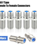 Coax Cable Crimper Kit With Adjustable Reversible Stripper And F Male And Female Connectors For RG6 RG59 RG7 RG11 Coaxial Compression Tool 20 Pcs F Males 10 Pcs Females Ideal For Quick Home Theater And Satellite Cabling, 10pcs RG6 F Type Female Connectors