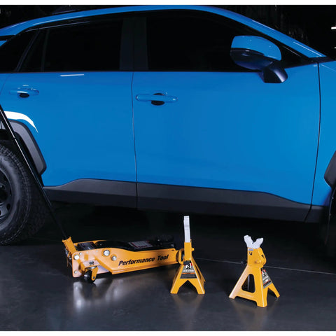 Rock Solid Three Ton Heavy Duty Ratchet Jack Stands Two Pack With Quick Adjustments And Six Thousand Pound Capacity For No Sweat Garage Upkeep And Bulletproof Vehicle Support