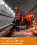 Workers in tunnel using 50Ft LED Construction String Lights 75W 7500LM Industrial Grade Work Lights For Job Sites Renovations